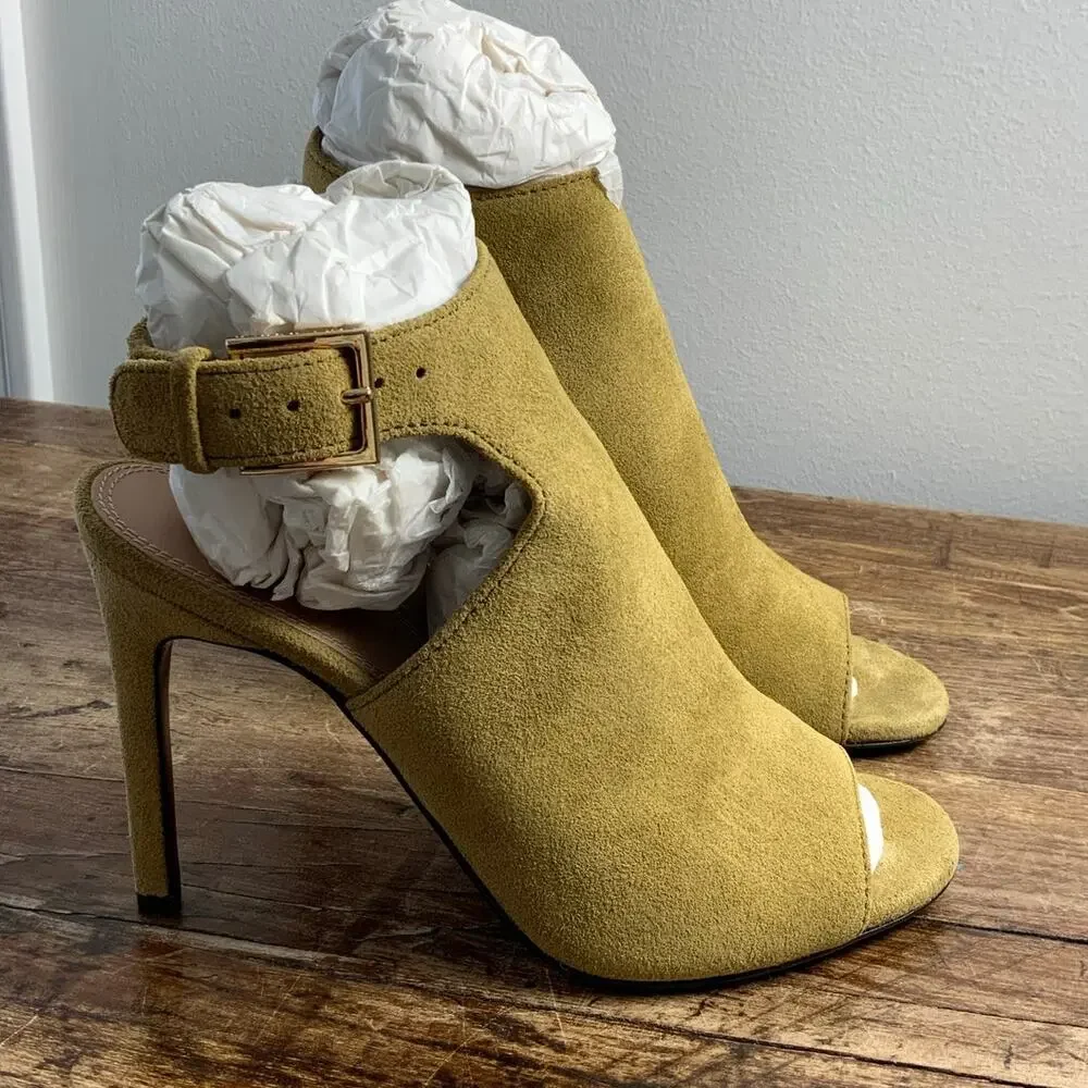 Tory Burch green suede open-toe ankle strap heels size 8